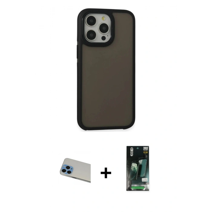 MARSİLYAN™- iPhone 13 Pro Max Kılıf Eksen Işık - Şeffaf 360 Full Body Arka Koruyucu + Rainbow Kamera Lens Koruma Cam - MI