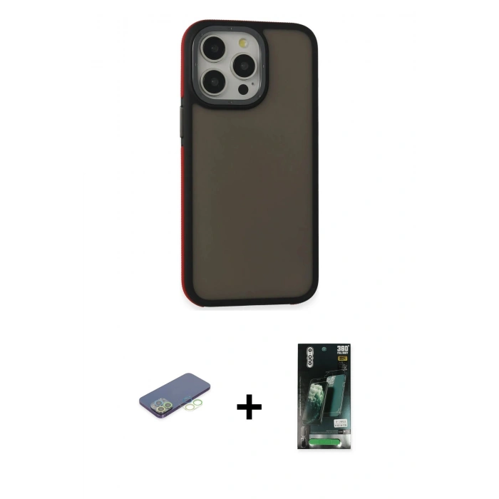 MARSİLYAN™- iPhone 13 Pro Max Kılıf Eksen Işık - Şeffaf 360 Full Body Arka Koruyucu + Renkli Kamera Lens Koruma Cam - YL