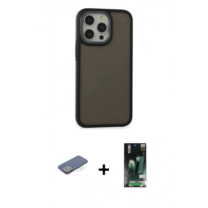 MARSİLYAN™- iPhone 13 Pro Max Kılıf Eksen Işık - Şeffaf 360 Full Body Arka Koruyucu + Renkli Kamera Lens Koruma Cam - YL