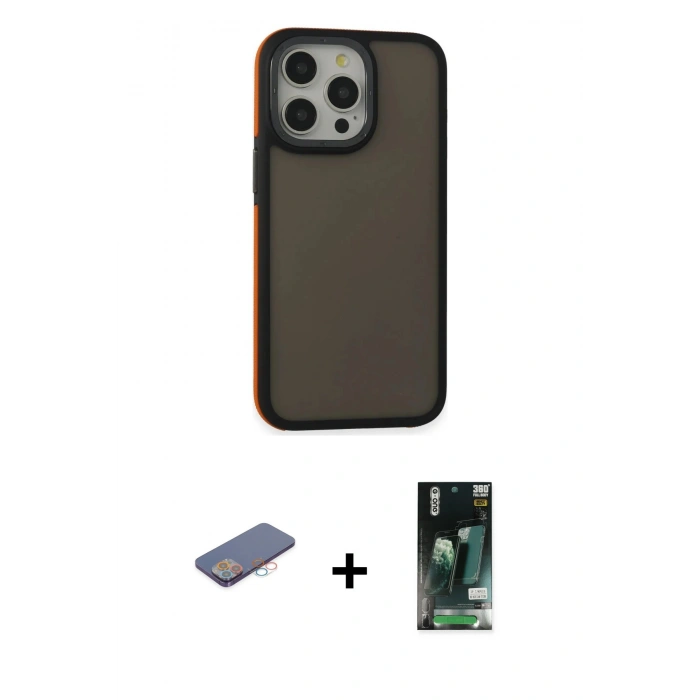 MARSİLYAN™- iPhone 13 Pro Max Kılıf Eksen Işık - Şeffaf 360 Full Body Arka Koruyucu + Renkli Kamera Lens Koruma Cam - PE