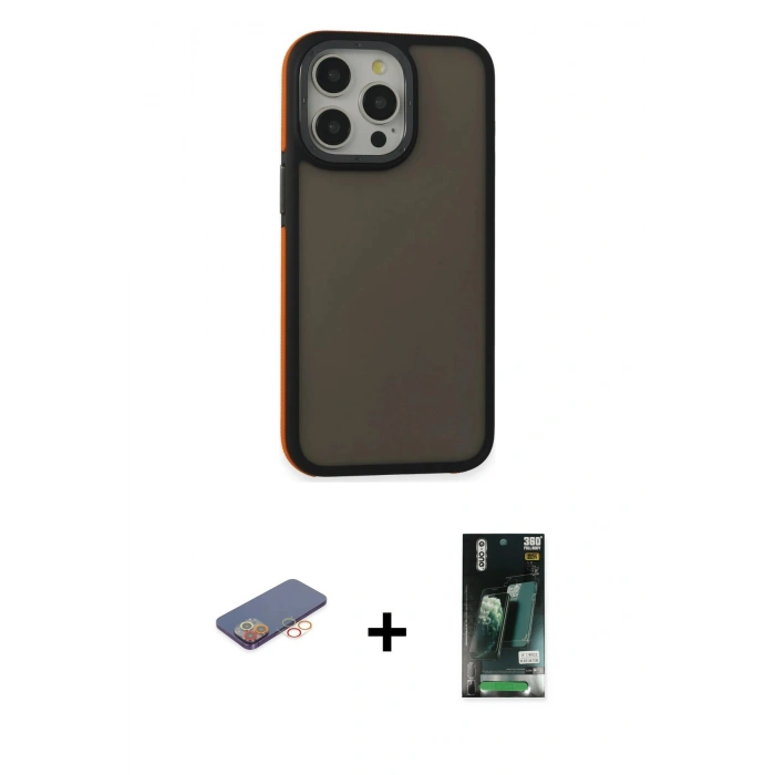 MARSİLYAN™- iPhone 13 Pro Max Kılıf Eksen Işık - Şeffaf 360 Full Body Arka Koruyucu + Renkli Kamera Lens Koruma Cam - TU