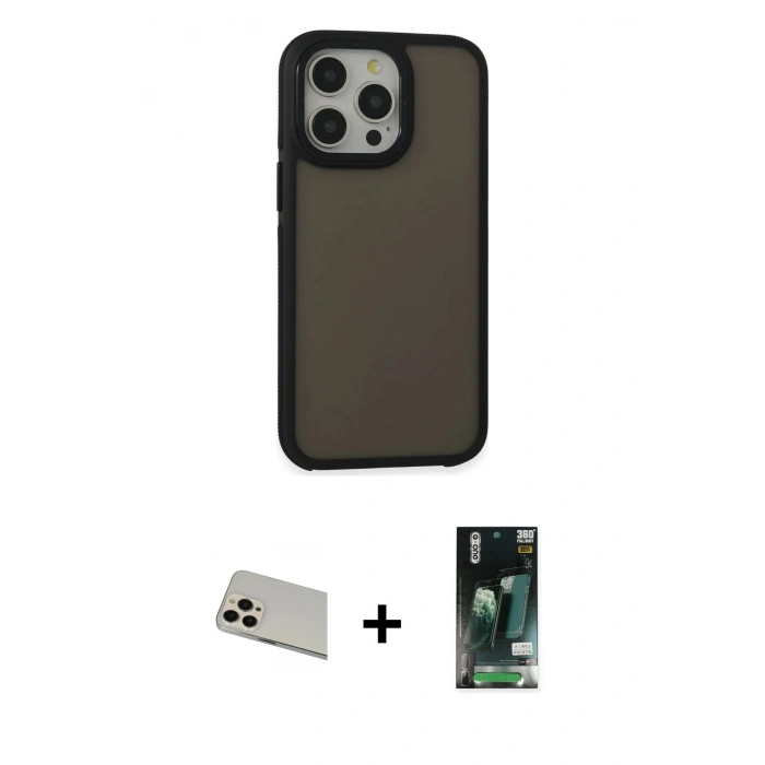 MARSİLYAN™- iPhone 13 Pro Max Kılıf Eksen Işık - Şeffaf 360 Full Body Arka Koruyucu + Rainbow Kamera Lens Koruma Cam - REGD