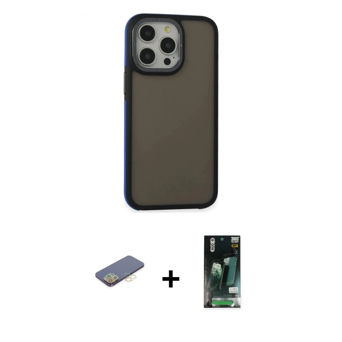 MARSİLYAN™- iPhone 13 Pro Max Kılıf Eksen Işık - Şeffaf 360 Full Body Arka Koruyucu + Renkli Kamera Lens Koruma Cam - SI