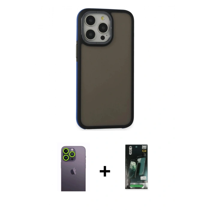 MARSİLYAN™- iPhone 13 Pro Max Kılıf Eksen Işık - Şeffaf 360 Full Body Arka Koruyucu + Neon Fosforlu Kamera Lens - YL
