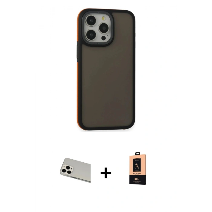 MARSİLYAN™- iPhone 13 Pro Max Kılıf Eksen Işık - Şeffaf Maxco Cam Ekran Koruyucu + Beyaz Rainbow Kamera Lens Koruma Cam