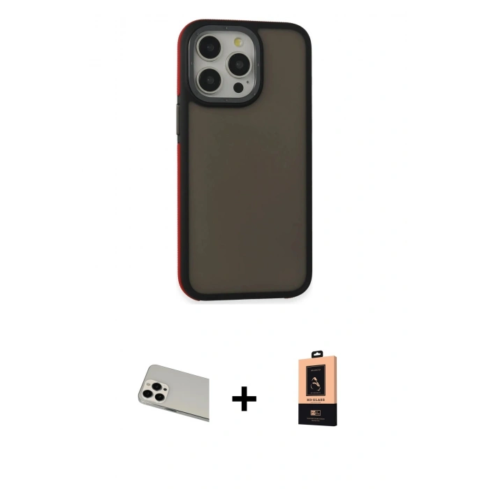 MARSİLYAN™- iPhone 13 Pro Max Kılıf Eksen Işık - Şeffaf Maxco Cam Ekran Koruyucu + Beyaz Rainbow Kamera Lens Koruma Cam