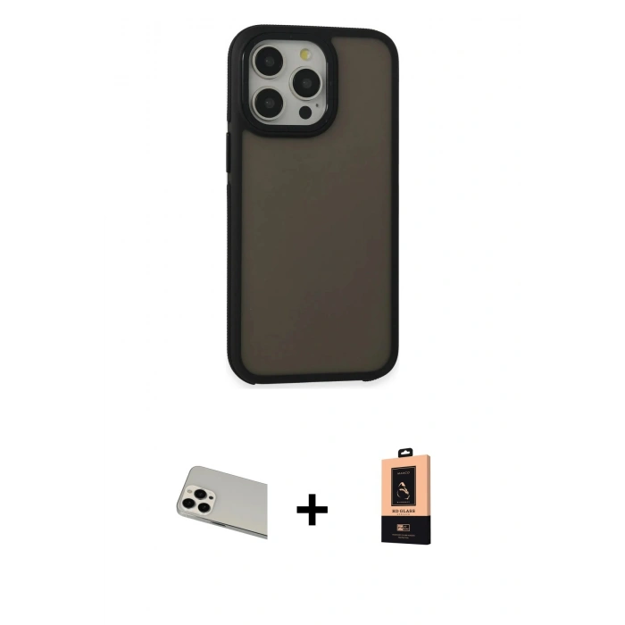 MARSİLYAN™- iPhone 13 Pro Max Kılıf Eksen Işık - Şeffaf Maxco Cam Ekran Koruyucu + Beyaz Rainbow Kamera Lens Koruma Cam