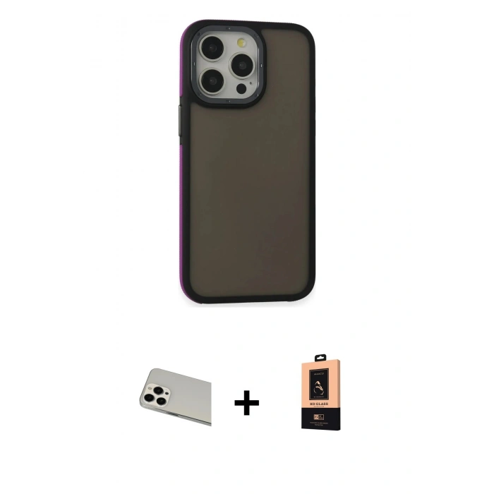 MARSİLYAN™- iPhone 13 Pro Max Kılıf Eksen Işık - Şeffaf Maxco Cam Ekran Koruyucu + Beyaz Rainbow Kamera Lens Koruma Cam