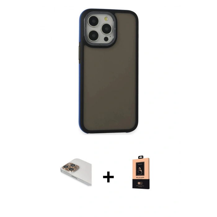 MARSİLYAN™- iPhone 13 Pro Max Kılıf Eksen Işık - Şeffaf Maxco Cam Ekran Koruyucu + Pers Alüminyum Kamera Lens - GD