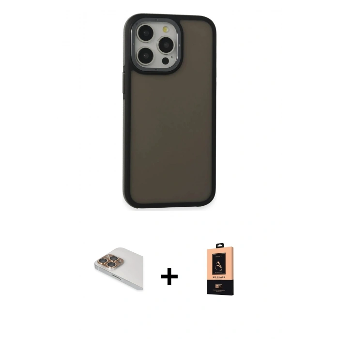 MARSİLYAN™- iPhone 13 Pro Max Kılıf Eksen Işık - Şeffaf Maxco Cam Ekran Koruyucu + Pers Alüminyum Kamera Lens - GD