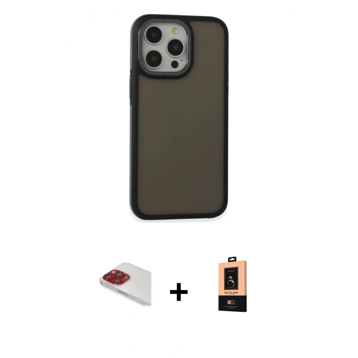 MARSİLYAN™- iPhone 13 Pro Max Kılıf Eksen Işık - Şeffaf Maxco Cam Ekran Koruyucu + Pers Alüminyum Kamera Lens - KI