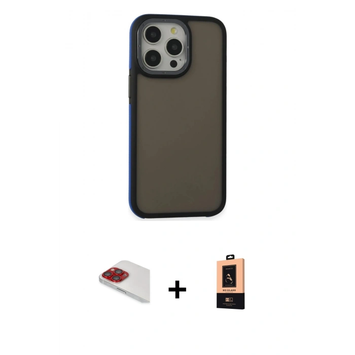 MARSİLYAN™- iPhone 13 Pro Max Kılıf Eksen Işık - Şeffaf Maxco Cam Ekran Koruyucu + Pers Alüminyum Kamera Lens - KI