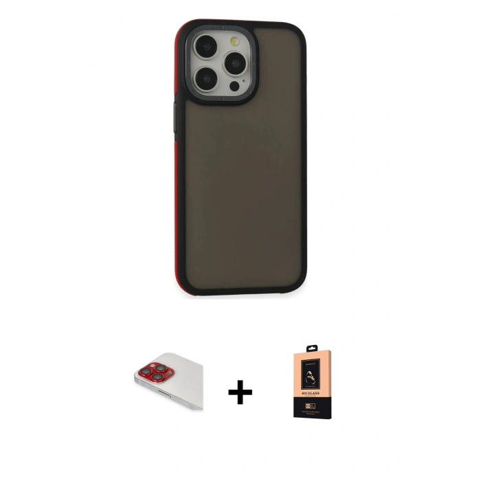 MARSİLYAN™- iPhone 13 Pro Max Kılıf Eksen Işık - Şeffaf Maxco Cam Ekran Koruyucu + Pers Alüminyum Kamera Lens - KI