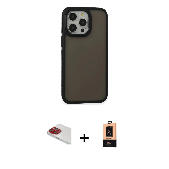 MARSİLYAN™- iPhone 13 Pro Max Kılıf Eksen Işık - Şeffaf Maxco Cam Ekran Koruyucu + Pers Alüminyum Kamera Lens - KI