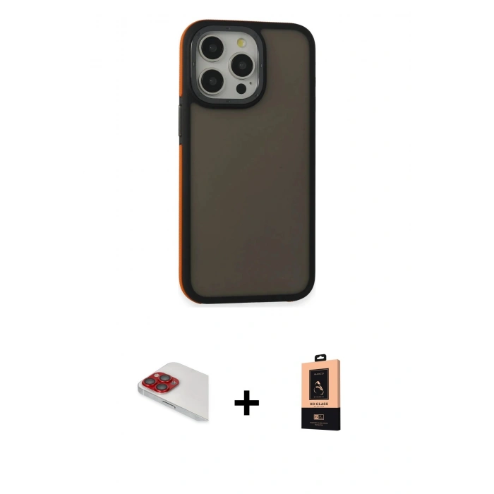 MARSİLYAN™- iPhone 13 Pro Max Kılıf Eksen Işık - Şeffaf Maxco Cam Ekran Koruyucu + Pers Alüminyum Kamera Lens - KI