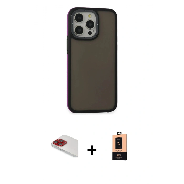 MARSİLYAN™- iPhone 13 Pro Max Kılıf Eksen Işık - Şeffaf Maxco Cam Ekran Koruyucu + Pers Alüminyum Kamera Lens - KI