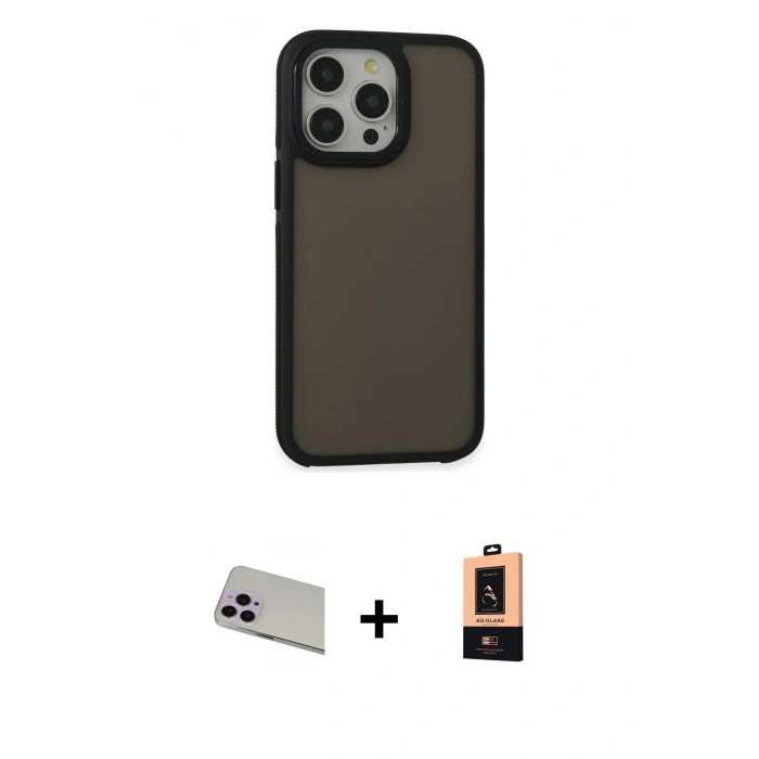 MARSİLYAN™- iPhone 13 Pro Max Kılıf Eksen Işık - Şeffaf Maxco Cam Ekran Koruyucu + Rainbow Kamera Lens Koruma Cam - MR