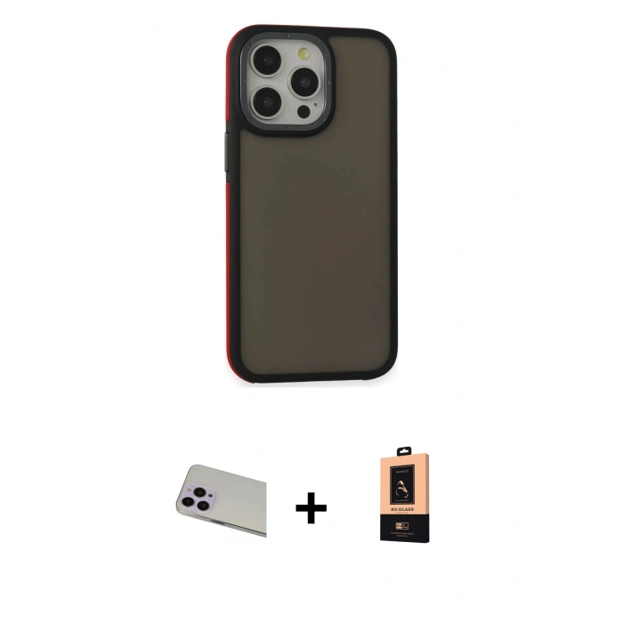 MARSİLYAN™- iPhone 13 Pro Max Kılıf Eksen Işık - Şeffaf Maxco Cam Ekran Koruyucu + Rainbow Kamera Lens Koruma Cam - MR