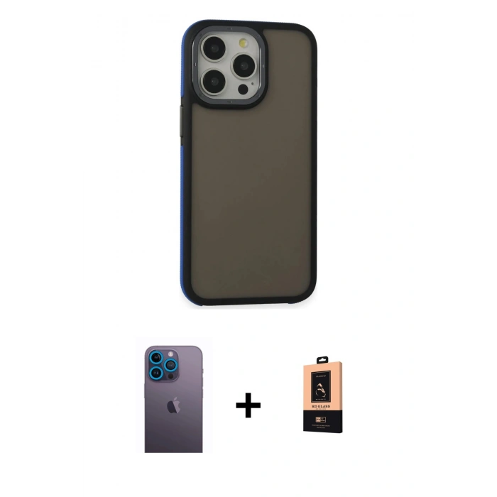MARSİLYAN™- iPhone 13 Pro Max Kılıf Eksen Işık - Şeffaf Maxco Cam Ekran Koruyucu + Neon Fosforlu Kamera Lens - MI