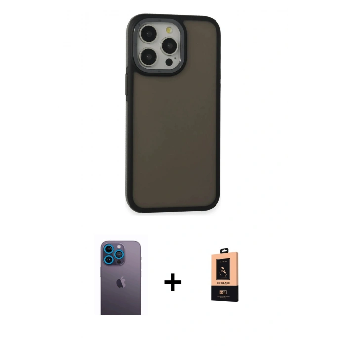 MARSİLYAN™- iPhone 13 Pro Max Kılıf Eksen Işık - Şeffaf Maxco Cam Ekran Koruyucu + Neon Fosforlu Kamera Lens - MI