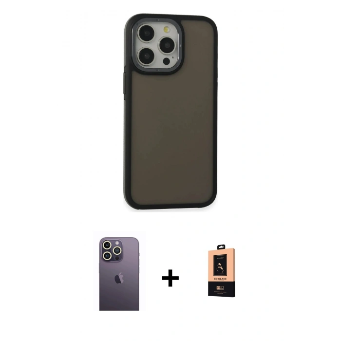 MARSİLYAN™- iPhone 13 Pro Max Kılıf Eksen Işık - Şeffaf Maxco Cam Ekran Koruyucu + Neon Fosforlu Kamera Lens - BZ