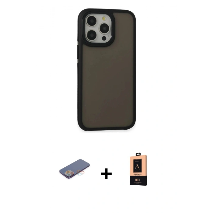 MARSİLYAN™- iPhone 13 Pro Max Kılıf Eksen Işık - Şeffaf Maxco Cam Ekran Koruyucu + Pembe Renkli Kamera Lens Koruma Cam