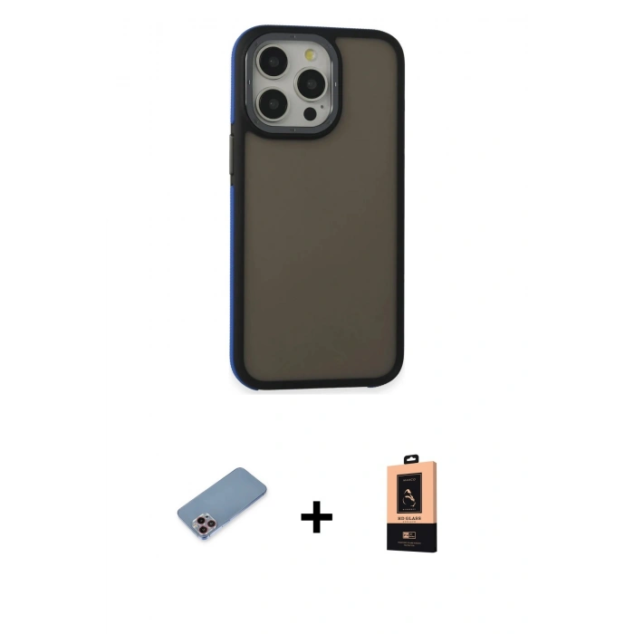 MARSİLYAN™- iPhone 13 Pro Max Kılıf Eksen Işık - Şeffaf Maxco Cam Ekran Koruyucu + Pembe Shine Kamera Lens Koruma Cam