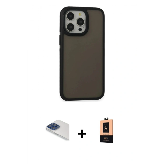 MARSİLYAN™- iPhone 13 Pro Max Kılıf Eksen Işık - Şeffaf Maxco Cam Ekran Koruyucu + Pers Alüminyum Kamera Lens - LT