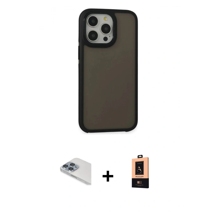 MARSİLYAN™- iPhone 13 Pro Max Kılıf Eksen Işık - Şeffaf Maxco Cam Ekran Koruyucu + Pers Alüminyum Kamera Lens - SABE