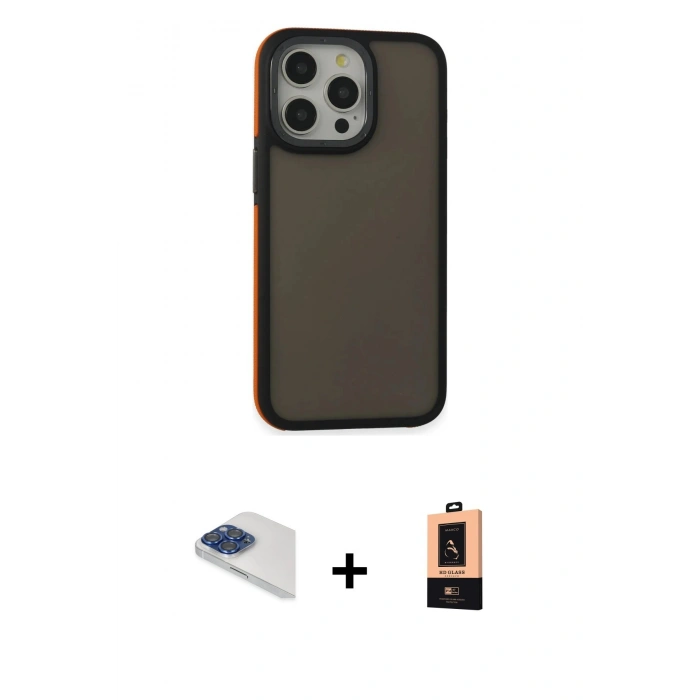 MARSİLYAN™- iPhone 13 Pro Max Kılıf Eksen Işık - Şeffaf Maxco Cam Ekran Koruyucu + Pers Alüminyum Kamera Lens - LT