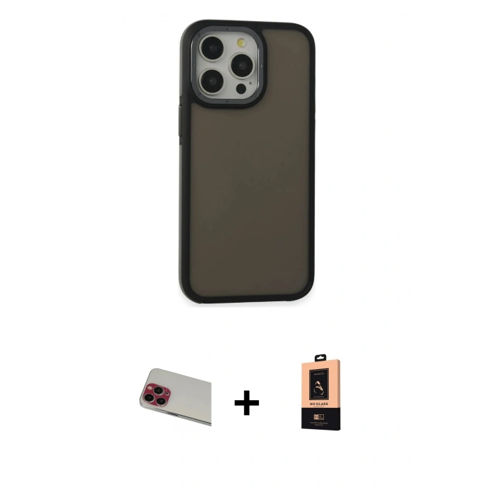 MARSİLYAN™- iPhone 13 Pro Max Kılıf Eksen Işık - Şeffaf Maxco Cam Ekran Koruyucu + Rainbow Kamera Lens Koruma Cam - KI