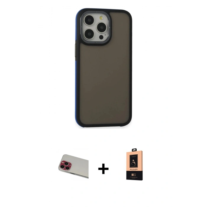 MARSİLYAN™- iPhone 13 Pro Max Kılıf Eksen Işık - Şeffaf Maxco Cam Ekran Koruyucu + Rainbow Kamera Lens Koruma Cam - KI