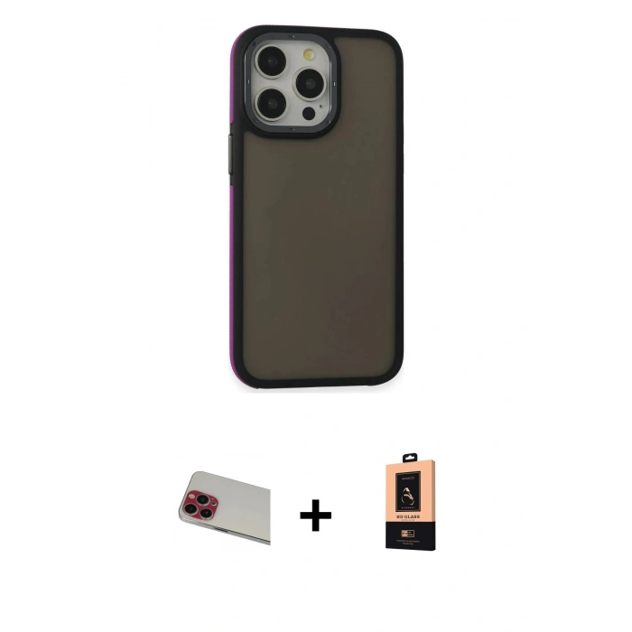 MARSİLYAN™- iPhone 13 Pro Max Kılıf Eksen Işık - Şeffaf Maxco Cam Ekran Koruyucu + Rainbow Kamera Lens Koruma Cam - KI