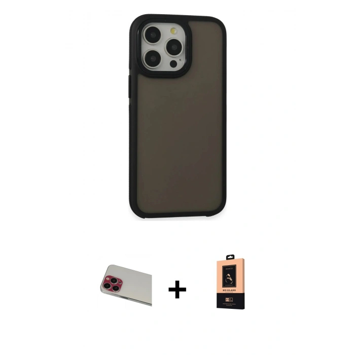 MARSİLYAN™- iPhone 13 Pro Max Kılıf Eksen Işık - Şeffaf Maxco Cam Ekran Koruyucu + Rainbow Kamera Lens Koruma Cam - KI