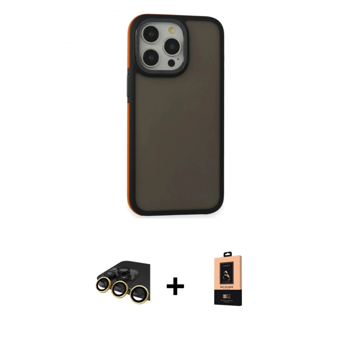 MARSİLYAN™- iPhone 13 Pro Max Kılıf Eksen Işık - Şeffaf Maxco Cam Ekran Koruyucu + Raze Metal Kamera Lens - GD