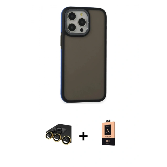 MARSİLYAN™- iPhone 13 Pro Max Kılıf Eksen Işık - Şeffaf Maxco Cam Ekran Koruyucu + Raze Metal Kamera Lens - GD