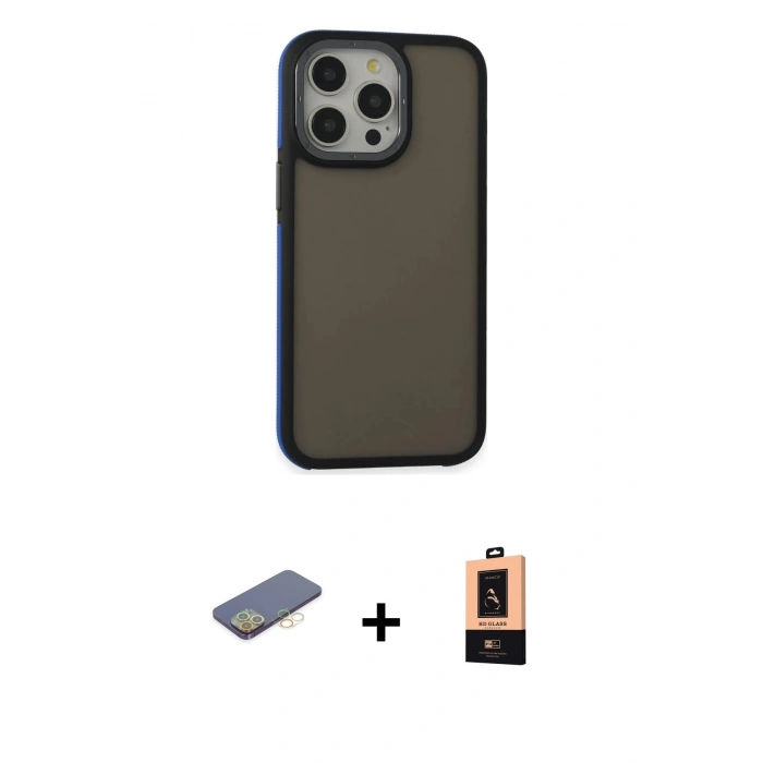 MARSİLYAN™- iPhone 13 Pro Max Kılıf Eksen Işık - Şeffaf Maxco Cam Ekran Koruyucu + Renkli Kamera Lens Koruma Cam - SI