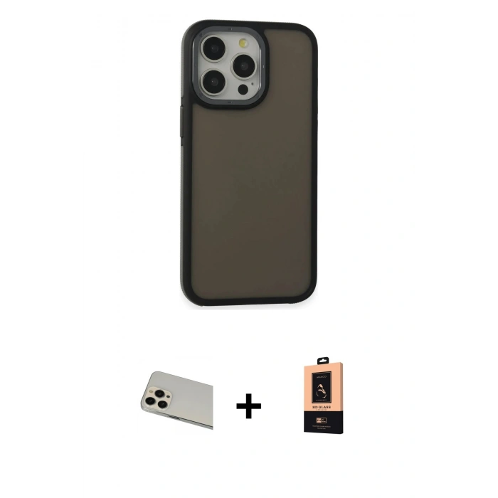 MARSİLYAN™- iPhone 13 Pro Max Kılıf Eksen Işık - Şeffaf Maxco Cam Ekran Koruyucu + Rose Gold Rainbow Kamera Lens Koruma Cam