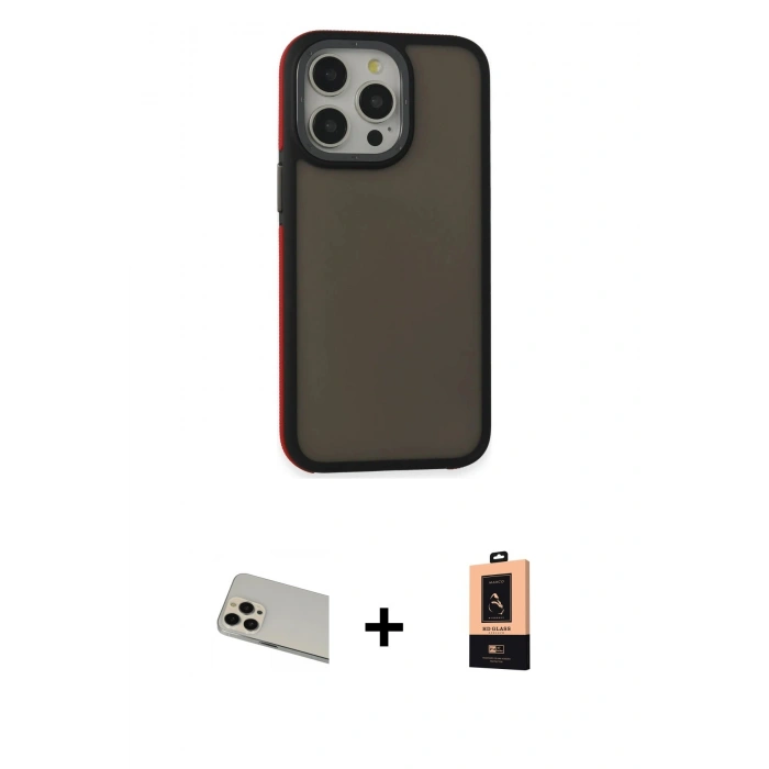 MARSİLYAN™- iPhone 13 Pro Max Kılıf Eksen Işık - Şeffaf Maxco Cam Ekran Koruyucu + Rose Gold Rainbow Kamera Lens Koruma Cam