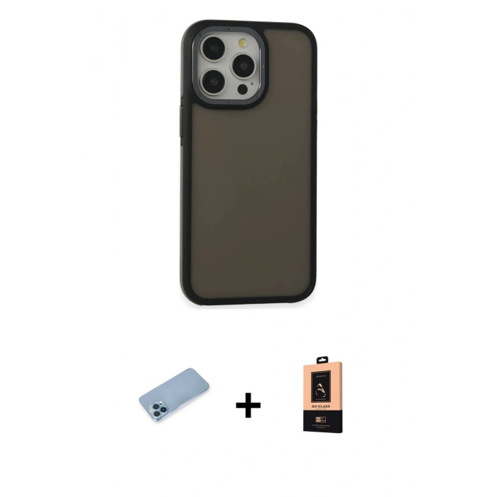 MARSİLYAN™- iPhone 13 Pro Max Kılıf Eksen Işık - Şeffaf Maxco Cam Ekran Koruyucu + Shine Kamera Lens Koruma Cam - MI