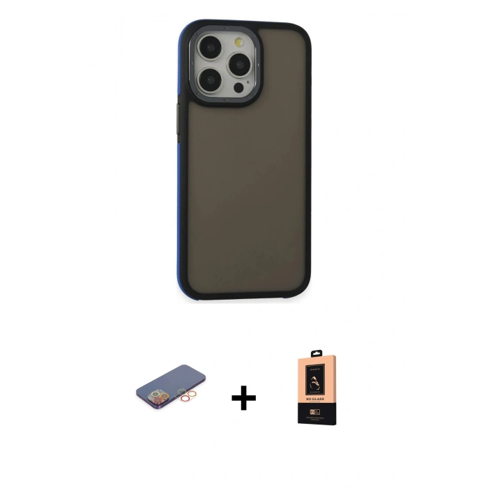 MARSİLYAN™- iPhone 13 Pro Max Kılıf Eksen Işık - Şeffaf Maxco Cam Ekran Koruyucu + Renkli Kamera Lens Koruma Cam - TU