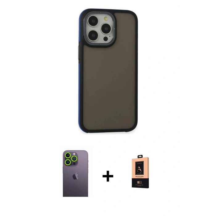 MARSİLYAN™- iPhone 13 Pro Max Kılıf Eksen Işık - Şeffaf Maxco Cam Ekran Koruyucu + Neon Fosforlu Kamera Lens - YL