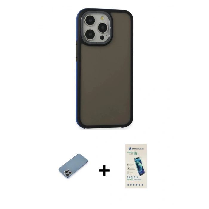 MARSİLYAN™- iPhone 13 Pro Max Kılıf Eksen Işık - Şeffaf Pasifik Cam Ekran Koruyucu + Gökkuşağı Shine Kamera Lens Koruma Cam