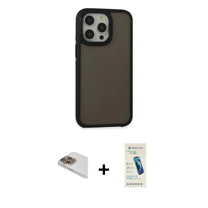 MARSİLYAN™- iPhone 13 Pro Max Kılıf Eksen Işık - Şeffaf Pasifik Cam Ekran Koruyucu + Pers Alüminyum Kamera Lens - GD