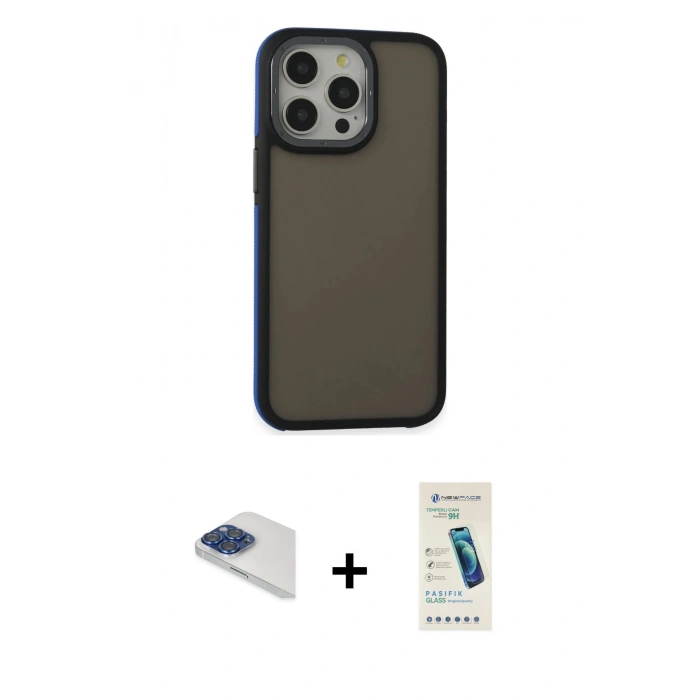 MARSİLYAN™- iPhone 13 Pro Max Kılıf Eksen Işık - Şeffaf Pasifik Cam Ekran Koruyucu + Pers Alüminyum Kamera Lens - LT