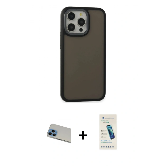 MARSİLYAN™- iPhone 13 Pro Max Kılıf Eksen Işık - Şeffaf Pasifik Cam Ekran Koruyucu + Rainbow Kamera Lens Koruma Cam - MI