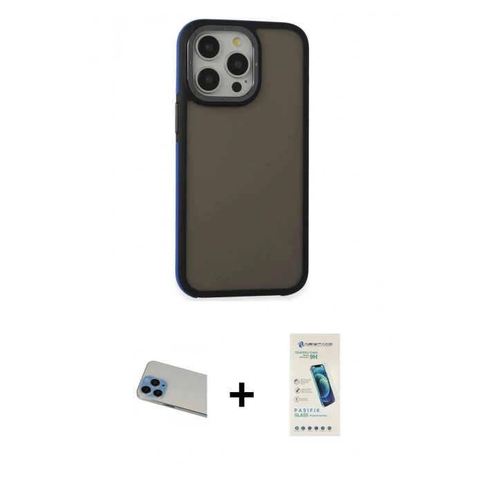 MARSİLYAN™- iPhone 13 Pro Max Kılıf Eksen Işık - Şeffaf Pasifik Cam Ekran Koruyucu + Rainbow Kamera Lens Koruma Cam - MI