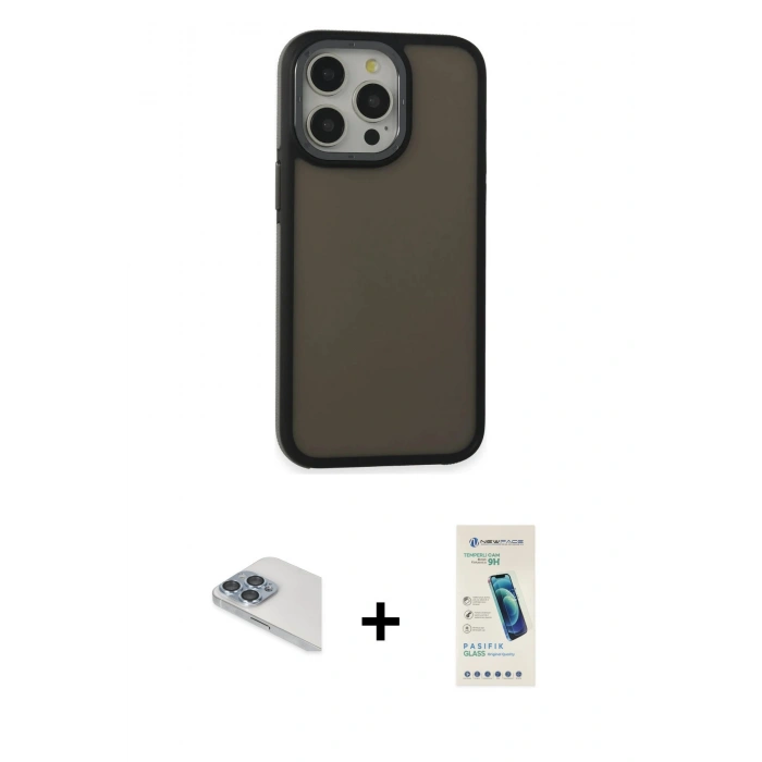 MARSİLYAN™- iPhone 13 Pro Max Kılıf Eksen Işık - Şeffaf Pasifik Cam Ekran Koruyucu + Pers Alüminyum Kamera Lens - SABE