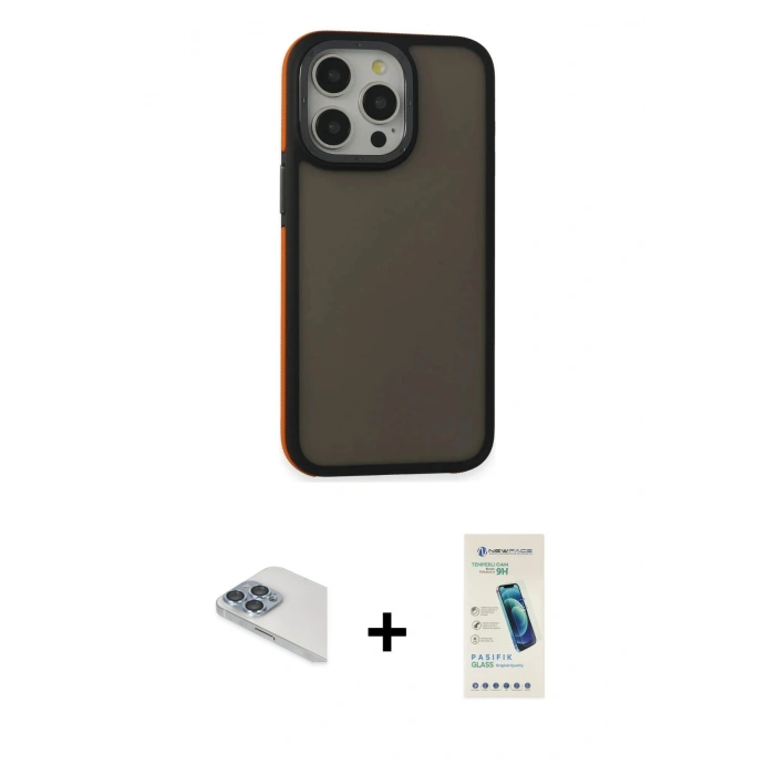 MARSİLYAN™- iPhone 13 Pro Max Kılıf Eksen Işık - Şeffaf Pasifik Cam Ekran Koruyucu + Pers Alüminyum Kamera Lens - SABE