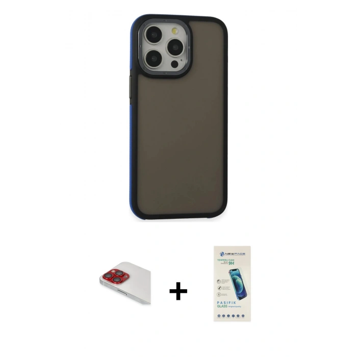 MARSİLYAN™- iPhone 13 Pro Max Kılıf Eksen Işık - Şeffaf Pasifik Cam Ekran Koruyucu + Pers Alüminyum Kamera Lens - KI